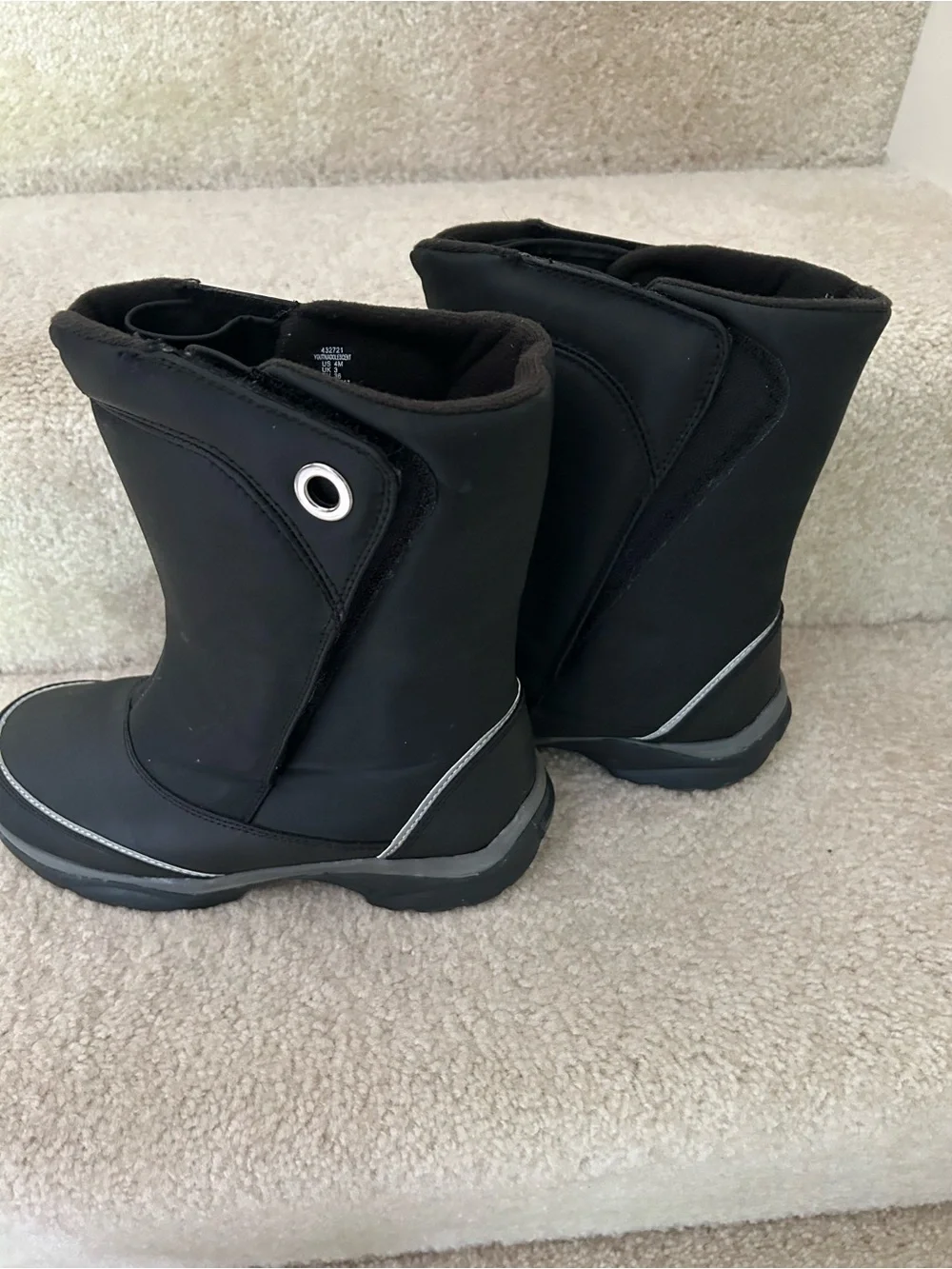 Lands' End Black Kids Snow Boots with Reflective Trim - Youth 4